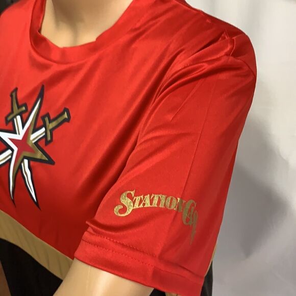 VGK Shirt Station Casinos Las Vegas Hockey Logo Red Gold Black Size Medium - Picture 4 of 8